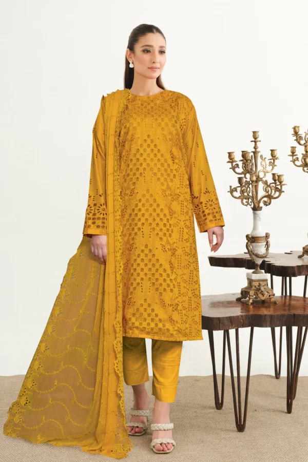 Mustard Embroidered Lawn Suit with Matching Dupatta