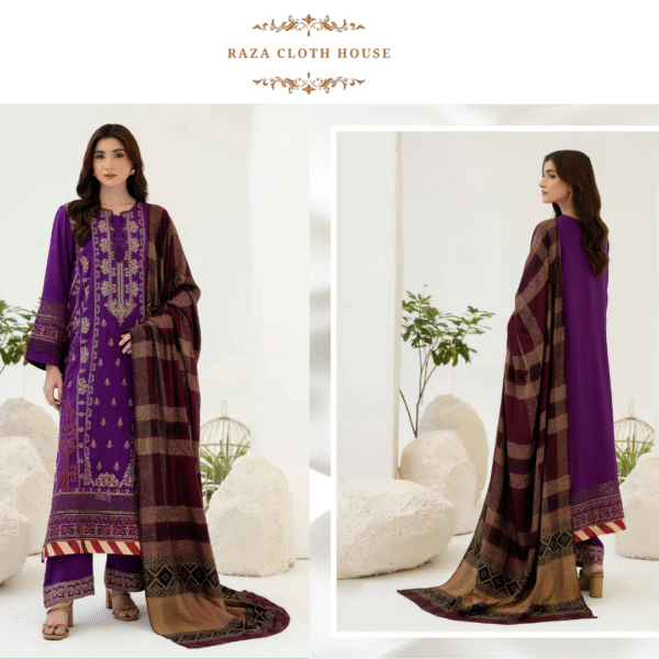 Johra Samama Embroidered Peach Leather with Jacquard Wool Shawl