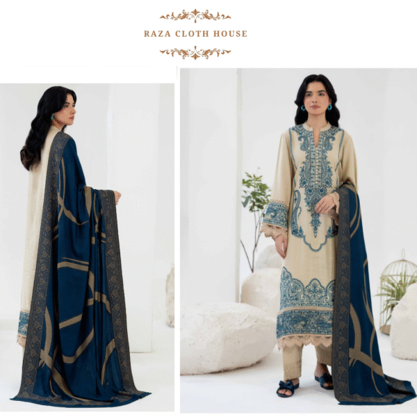 Johra Samama Embroidered Peach Leather with Jacquard Wool Shawl